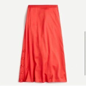 J CREW Drapey Midi Slip Skirt size 2 XS Sunset Red-Orange button detail